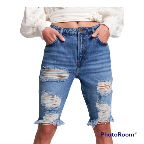 One Teaspoon Delaware Sustainable Truckers Longline Shorts Size 25 - Picture 4 of 16